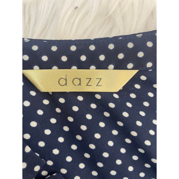 Women's Small Top Dazz Navy Polka Dot Blouse EUC - Picture 3 of 7